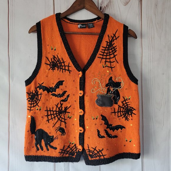 Holiday Editions Women’s S Halloween Knit Beaded & Embroidered Sweater Vest - Picture 1 of 7